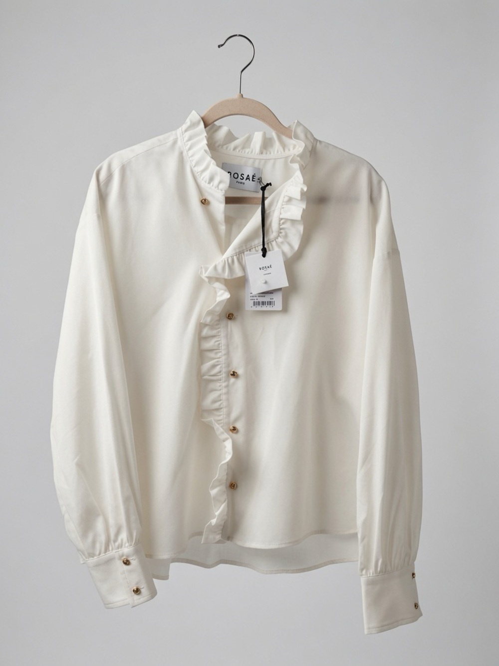 NWT Rosaé Paris Ivory Ruffle Front Gold Button Blouse Meringue L